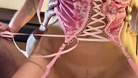 Chilean amateur milf couple bedroom pov soft sex with juicy anal riding and handjobs in sheer red
