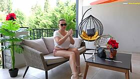 Shameless naked tanned milf throatfucked by horny stud outdoors