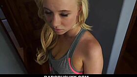 hey, check out this sexy blondie teen and her older guy hitting orgasm together in pov