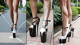 High heels legs feet drenched in public messy cumshots everywhere