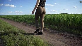 sexy milf struts outdoors in tight jeans teasing panty lines and ass worship vibes