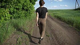 sexy milf struts outdoors in tight jeans teasing panty lines and ass worship vibes