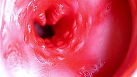Big red cock thrusts deep in juicy oiled pussy hole ready to explode with cum close up