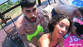 naughty brunettes' tight pussies pounded publicly in couple swap?