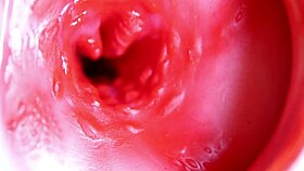 Big red cock thrusts deep in juicy oiled pussy hole ready to explode with cum close up
