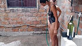 horny amateurs flash tits and grope wet vaginas during sensual country bath massage