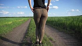 sexy milf struts outdoors in tight jeans teasing panty lines and ass worship vibes