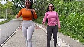 Jenifer Play and Louis Girl 69 test cock in tight asses outdoors
