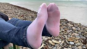 Intense nylon feet tease in jeans outdoor fetish compilation