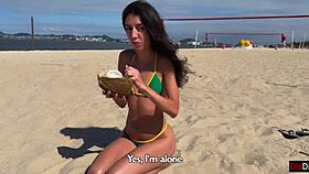 On rio vacation, homemade sex with skinny brazilian babe ends in cum swallow pov