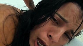 Venezuelan hottie contrasts sofa comfort with intense anal pounding from two friends