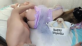 Busty Asian amateur cosplays sexy witch for first intense anal penetration