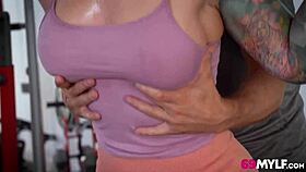 Sensation of BURNING muscles and SWEAT as milf Sophia Locke workouts deepthroat
