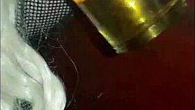 Girlfriend blinds boyfriend crossdresser feeding pee swallow humiliation close up