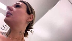 tanned babe masturbates wet pussy in store fitting room