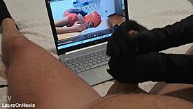 Milf's Gloved Handjob Teases Monster Cock to Explosive Cumshot in Steamy POV