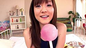 Petite Japanese teen in bikini begs two old guys for wet MMF threesome pounding?