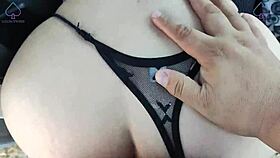 Wife bends over for husband's outdoor creampie pounding in public