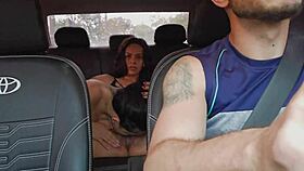 App driver hunts hot lesbian couple at wild party for steamy car fun