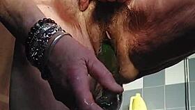 granny rams cucumber deep into her hairy wet beaver