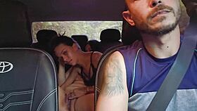 App driver hunts hot lesbian couple at wild party for steamy car fun