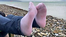 Intense nylon feet tease in jeans outdoor fetish compilation
