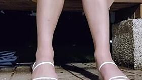 Tingxuan's barefoot heels spark explosive foot cum blast