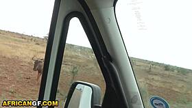Cute ebony girlfriend chokes on deepthroat then drips from rough doggystyle