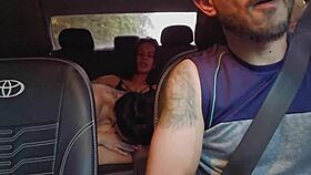 App driver hunts hot lesbian couple at wild party for steamy car fun