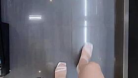 Tingxuan's barefoot heels spark explosive foot cum blast