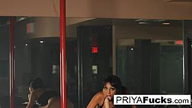 feels so intense watching that indian milf priya rai ride the sybian, stripping and dancing with her big tits at the night club