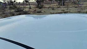 Wife bends over for husband's outdoor creampie pounding in public