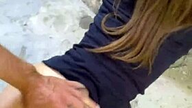Brunette 18yo flashes risky public POV pounding