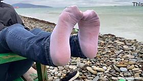 Intense nylon feet tease in jeans outdoor fetish compilation