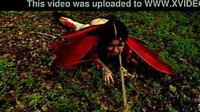 Bound anal bug crawls mud for rough outdoor domination spanking