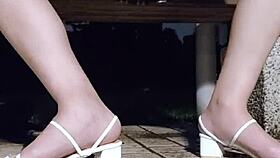 Tingxuan's barefoot heels spark explosive foot cum blast
