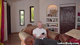 Damn client hard early, petite brunette masseuse rides monster cock nuru?