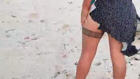 horny latina whore flashes big tits and ass on mexican beach in lingerie