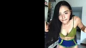sweaty thai whore shakes big fake tits in spandex dance 💦🔥🕺