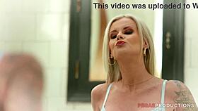Petite blonde milf chokes on monster cock before rough sex