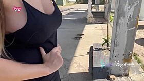 naughty couple fucks wildly in public as cars zoom by watching everything