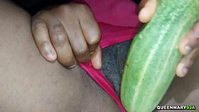 college coed masturbates pussy with huge cucumber during intense gyno session