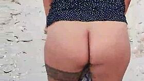 horny latina whore flashes big tits and ass on mexican beach in lingerie