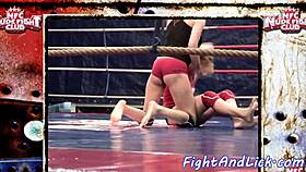 redhead lesbians wrestle kiss spank in pierced nipple catfight