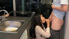hey asian teen, wanna get fucked hard by huge white cock while cooking?