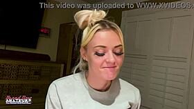 petite inked blonde gags sloppy on cock with passionate deepthroat