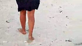 horny latina whore flashes big tits and ass on mexican beach in lingerie