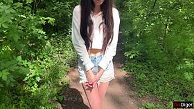 Hooligan girl, bend over for rough forest public sex?