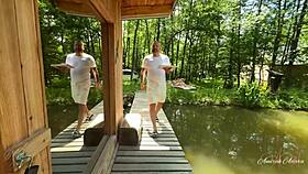 A Steamy Sauna Threesome With Petite MILF