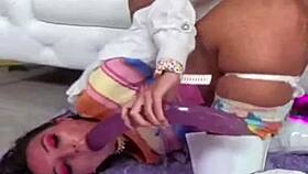 Skinny brunette gags hard deepthroat face fucked cum covered sloppy